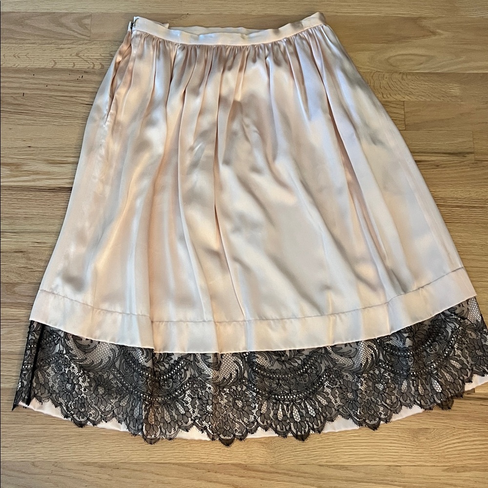 1960s vintage silk pink and black lace circle skirt - Picture 2 of 6